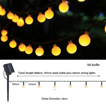 Brilagi - LED solarni dekorativni lanac BUBBLE 50xLED/8 funkcija 7m IP65 topla bela 600 mAh