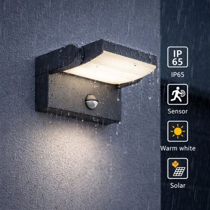 Brilagi - LED solarno zidno svetlo sa senzorom pokreta i sumraka ANKLE LED/10W/3,7V 3000 mAh 3000K IP65 antracit