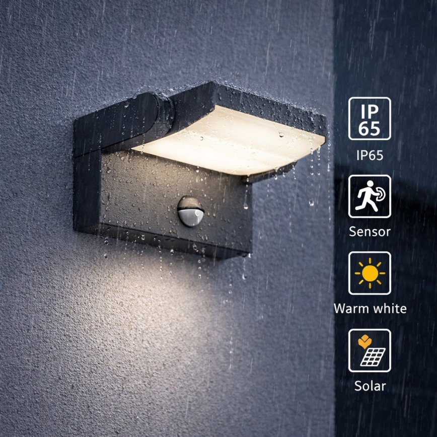 Brilagi - LED solarno zidno svetlo sa senzorom pokreta i sumraka ANKLE LED/10W/3,7V 3000 mAh 3000K IP65 antracit