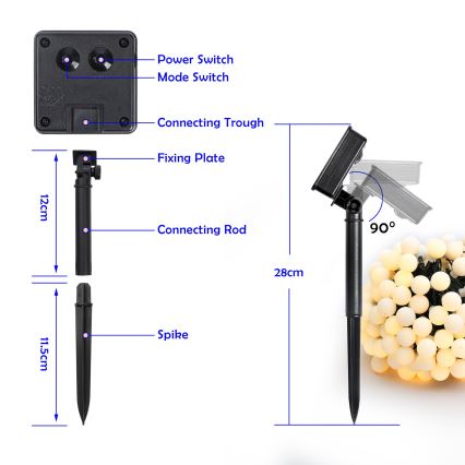 Brilagi - LED solarna dekorativna girlanda BUBBLE 200xLED/8 funkcija 20m IP65 topla bela 800 mAh