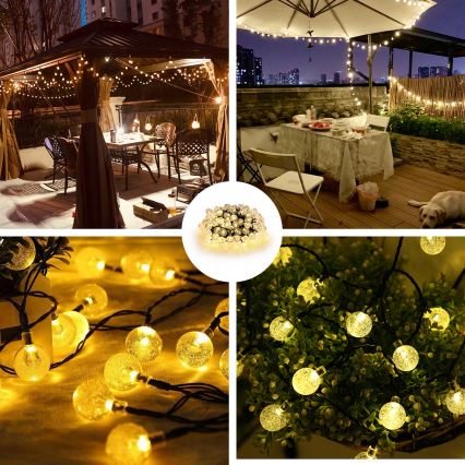 BRILAGI - LED solarni dekorativni lanac BUBBLE 300xLED/8 funkcija 30m IP65 topla bela 500 mAh