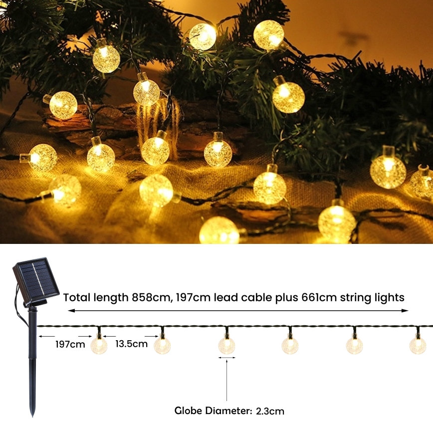 Brilagi - LED solarni dekorativni niz BUBBLE 50xLED/8 funkcija 7m IP65 topla bela 600 mAh