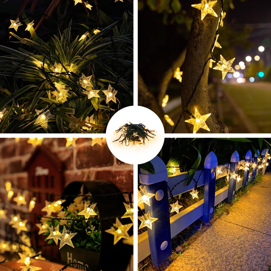 Brilagi - LED solarni dekorativni lanac STARS 50xLED/8 funkcija 7m IP65 topla bela 600 mAh
