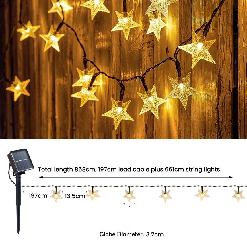 Brilagi - LED solarni dekorativni lanac STARS 50xLED/8 funkcija 7m IP65 topla bela 600 mAh