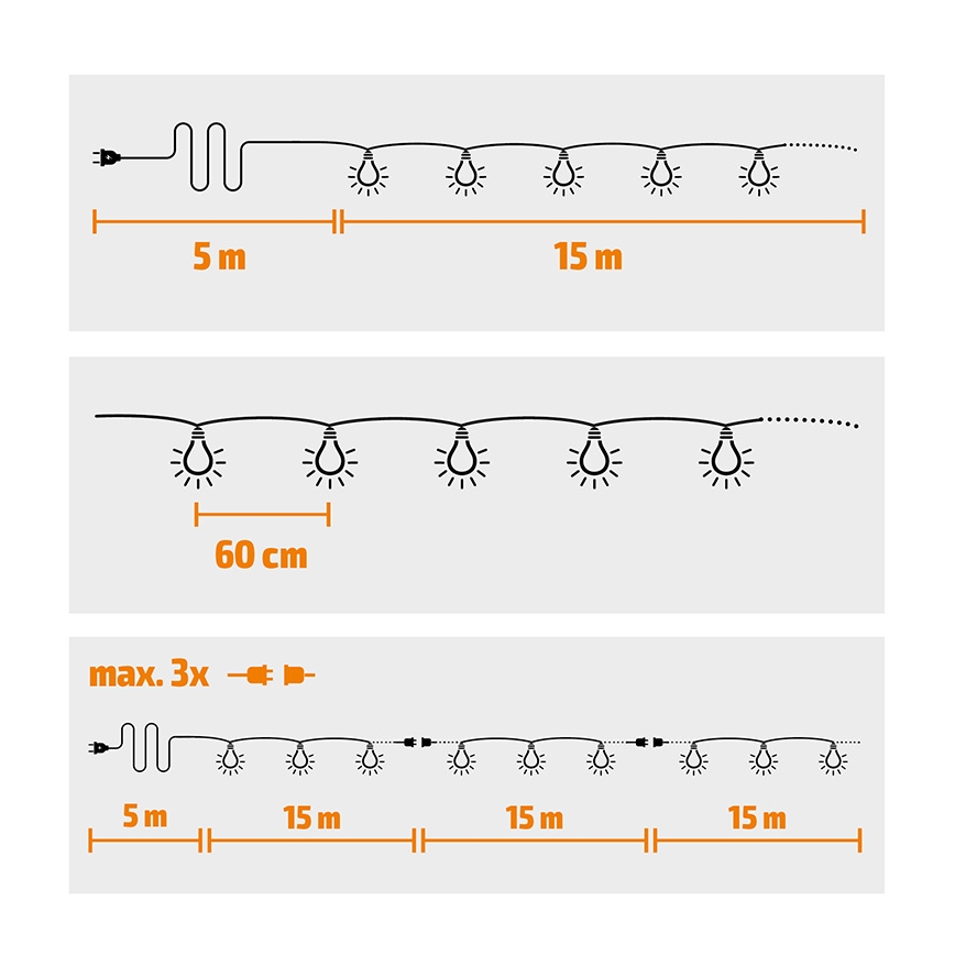 Brilagi - LED spoljašnja dekorativna girlanda GIRLANDA 25xE12/0,8W/230V 20m bela IP44 topla bela