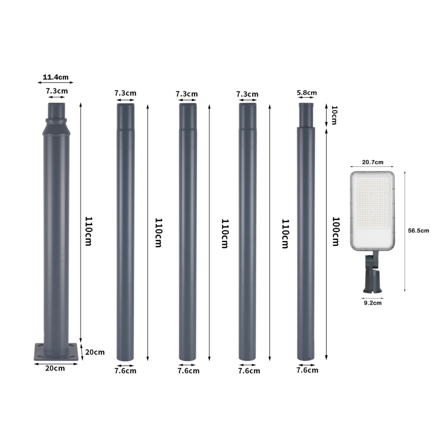 Brilagi - URBANLIGHT LED spoljna ulična lampa sa stubom i zglobom, visine 5 m, 200W/230V, antracit, IP65