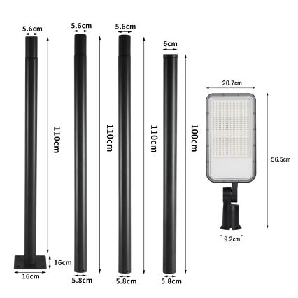 Brilagi - LED ulična lampa za spoljašnju upotrebu sa stubom i zglobom 4 m URBANLIGHT LED/200W/230V crna IP65