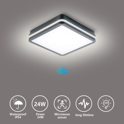 Brilagi - LED spoljna svetiljka sa senzorom pokreta BENE LED/24W/230V 26x26 cm antracit IP54