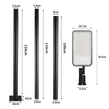 Brilagi - LED spoljna ulična lampa sa stubom i zglobom 3 m URBANLIGHT LED/200W/230V crna IP65