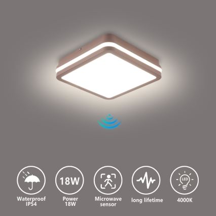 Brilagi - LED spoljašnje plafonsko svetlo sa senzorom BENE LED/18W/230V 21,5x21,5 cm braon IP54