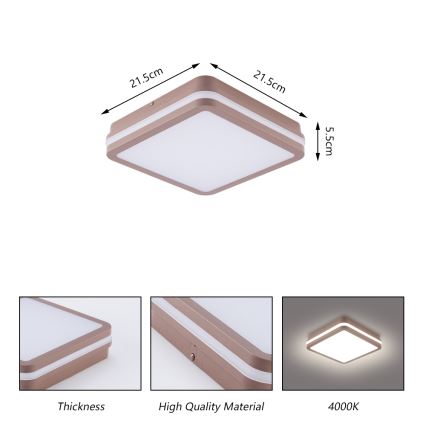 Brilagi - LED spoljašnje plafonsko svetlo sa senzorom BENE LED/18W/230V 21,5x21,5 cm braon IP54