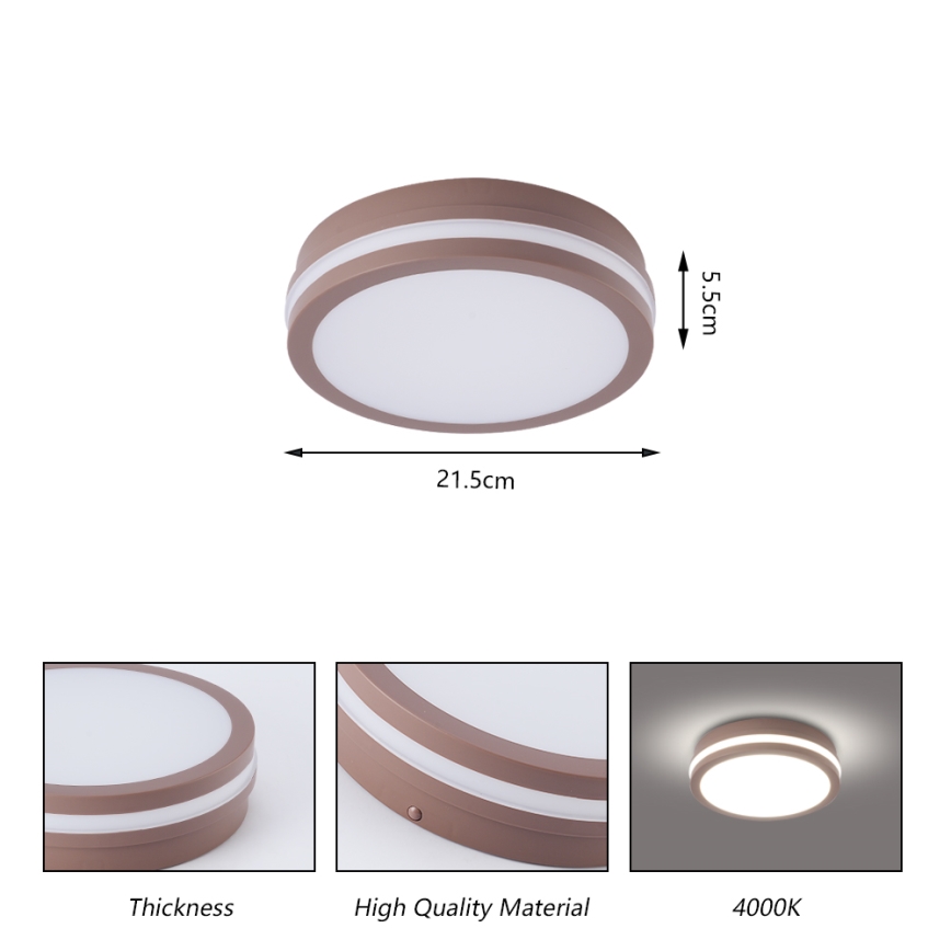 Brilagi - LED spoljašnja plafonska svetiljka sa senzorom BENE LED/18W/230V pr. 21,5 cm braon IP54