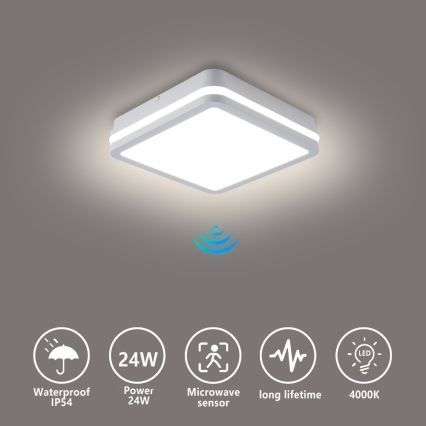 Brilagi - LED spoljašnje svetlo sa senzorom BENE LED/24W/230V 26x26 cm bela IP54