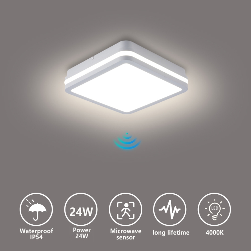 Brilagi - LED spoljašnje svetlo sa senzorom BENE LED/24W/230V 26x26 cm bela IP54