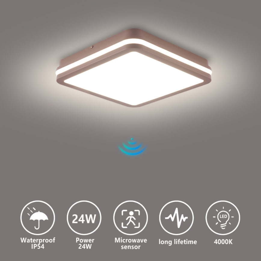 Brilagi - LED spoljašnje plafonsko svetlo sa senzorom BENE LED/24W/230V 26x26 cm braon IP54