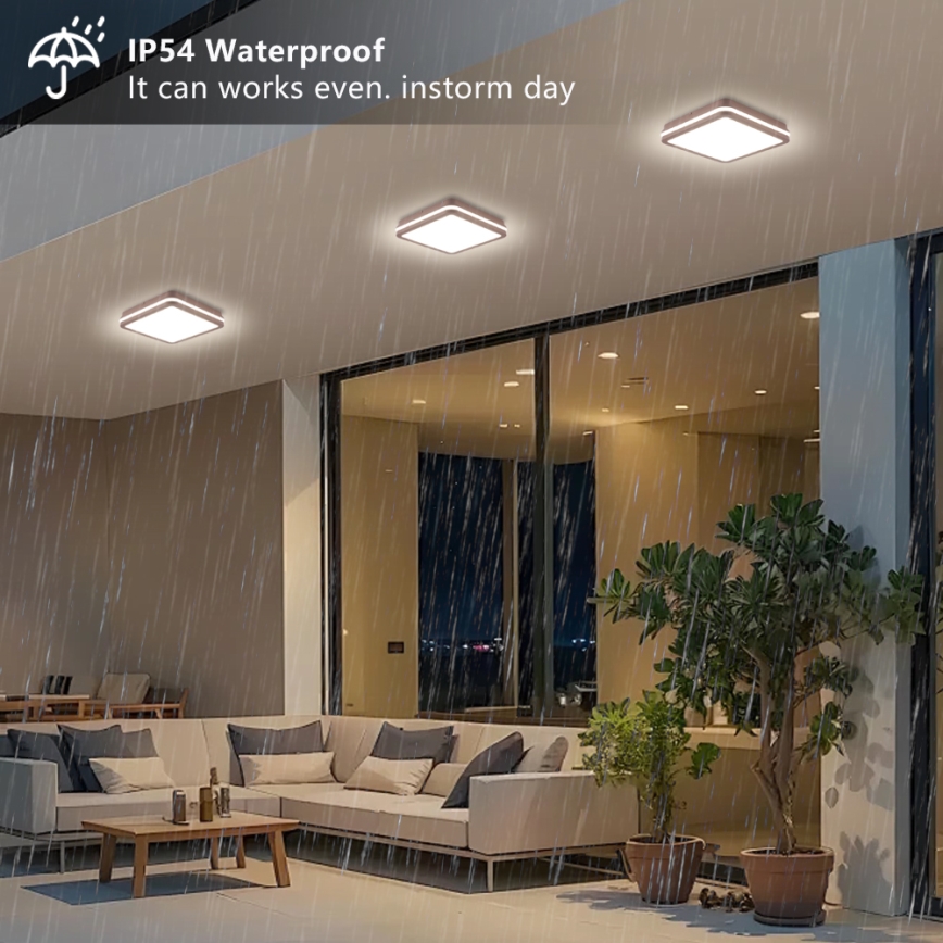 Brilagi - LED spoljašnje plafonsko svetlo sa senzorom BENE LED/24W/230V 26x26 cm braon IP54