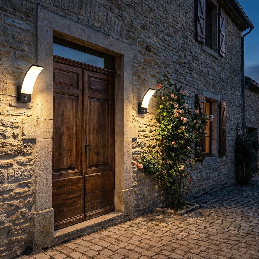 BRILAGI - LED spoljašnje zidno svetlo sa senzorom pokreta i sumraka ARCELO LED/12W/230V IP65 crna