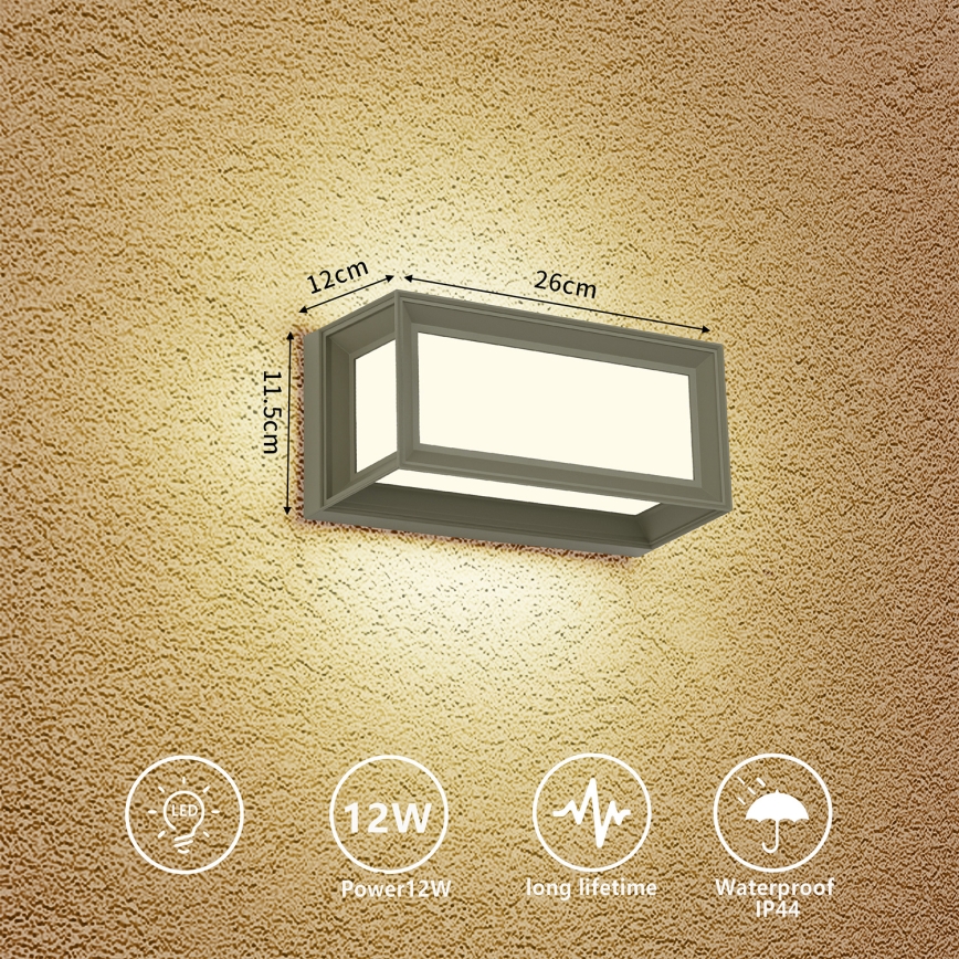 Brilagi - LED spoljašnje zidno svetlo PARKER LED/12W/230V sivo IP44