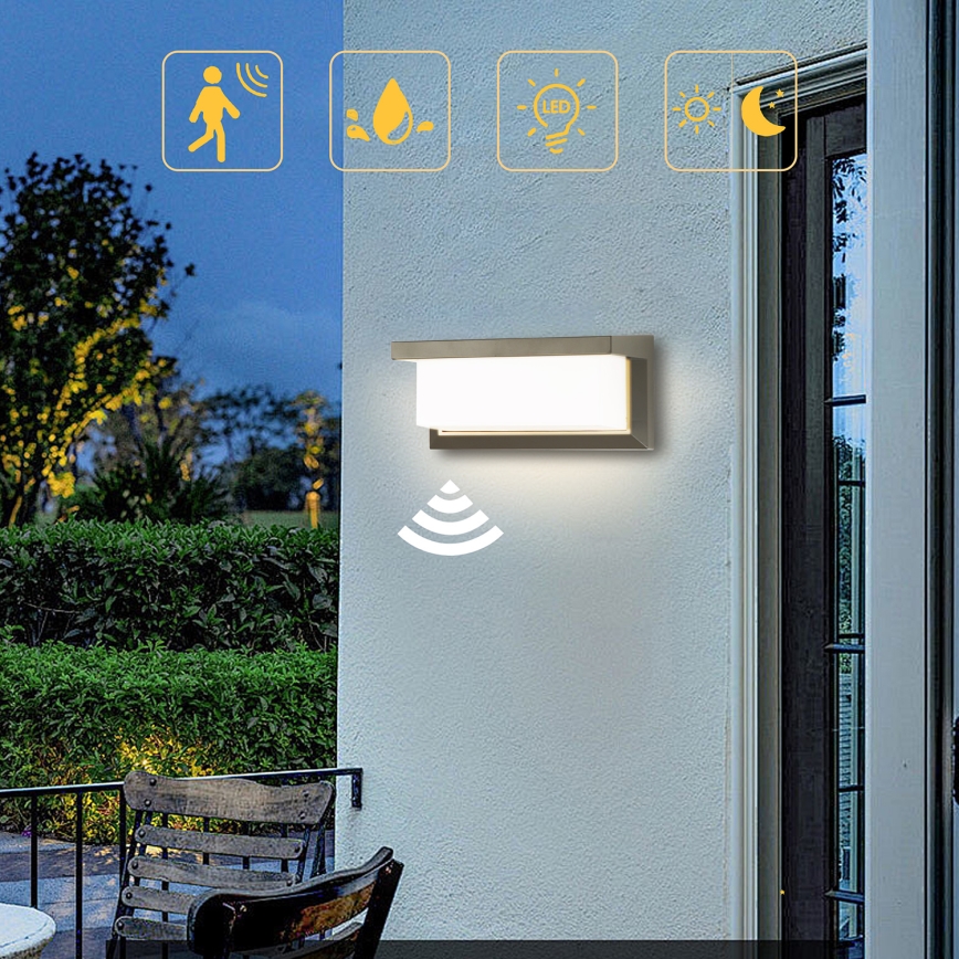 Brilagi - LED spoljašnje zidno svetlo sa senzorom BRICKY LED/12W/230V sivo IP54