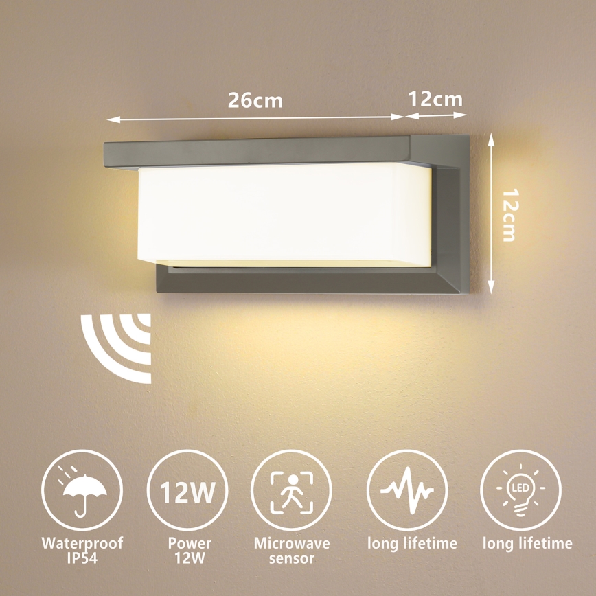 Brilagi - LED spoljašnje zidno svetlo sa senzorom BRICKY LED/12W/230V sivo IP54
