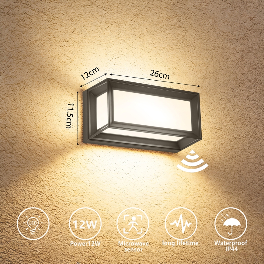 Brilagi - LED spoljno zidno svetlo sa senzorom PARKER LED/12W/230V antracit IP44