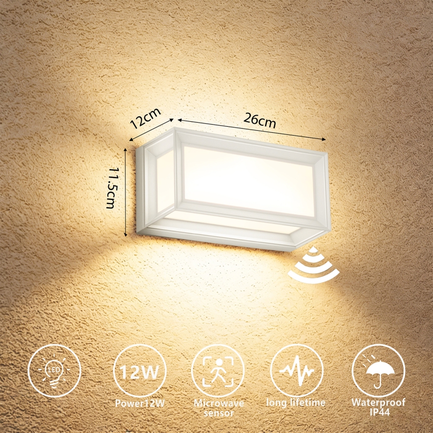 Brilagi - LED spoljašnje zidno svetlo sa senzorom PARKER LED/12W/230V, belo, IP44