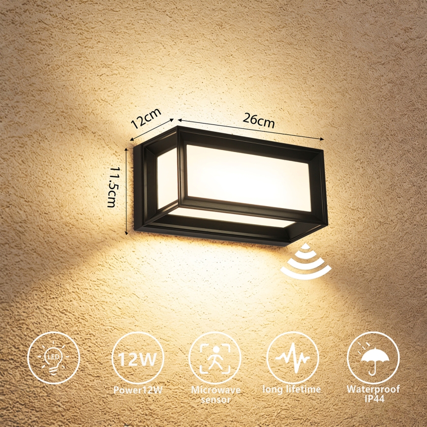 Brilagi - LED spoljašnje zidno svetlo sa senzorom PARKER LED/12W/230V crna IP44