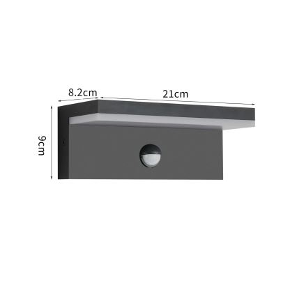 Brilagi - LED spoljašnje zidno svetlo sa senzorom TESSI LED/10W/230V crno IP54