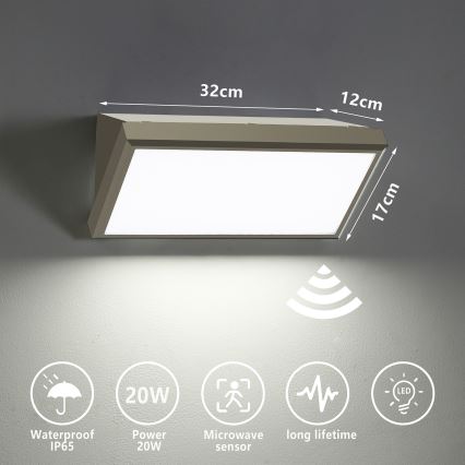 Brilagi - LED spoljno zidno svetlo sa senzorom TRIANGLE LED/20W/230V sivo IP65