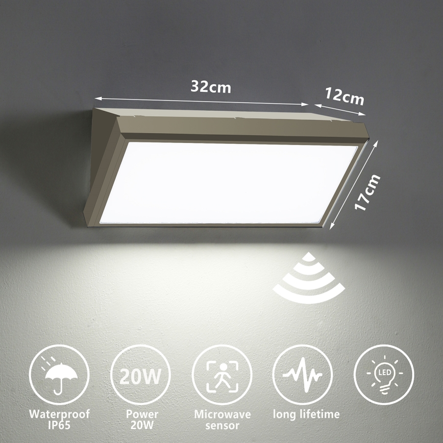 Brilagi - LED spoljno zidno svetlo sa senzorom TRIANGLE LED/20W/230V sivo IP65
