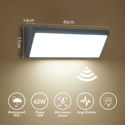 Brilagi - LED spoljašnje zidno svetlo sa senzorom TRIANGLE LED/42W/230V 45 cm antracit IP65