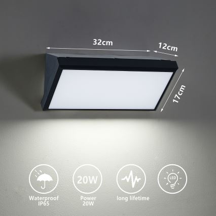 Brilagi - LED spoljašnje zidno svetlo TRIANGLE LED/20W/230V crna IP65