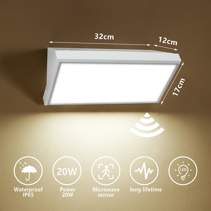 Brilagi - LED spoljno zidno svetlo sa senzorom TRIANGLE LED/20W/230V belo IP65