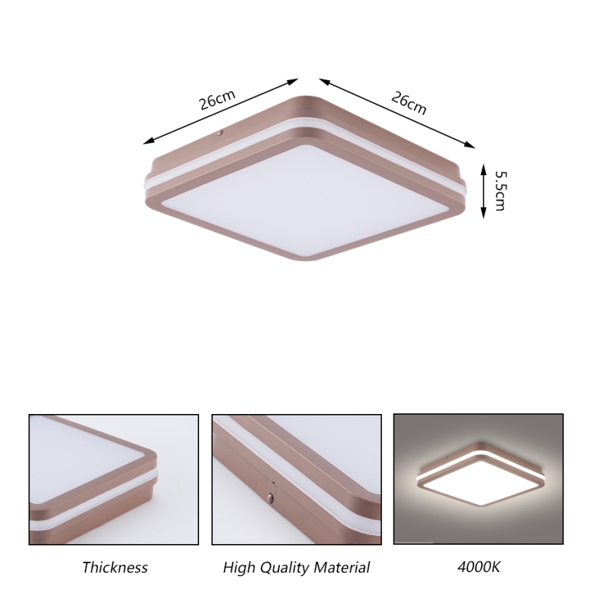 Brilagi - LED spoljašnja plafonska svetiljka sa senzorom BENE LED/24W/230V 26x26 cm smeđa IP54