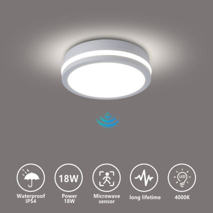 Brilagi - LED spoljašnje plafonsko svetlo sa senzorom BENE LED/18W/230V Ø 21,5 cm belo IP54
