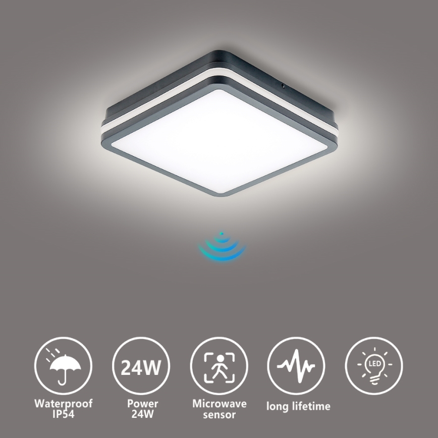 Brilagi - LED spoljašnje svetlo sa senzorom pokreta BENE LED/24W/230V 26x26 cm antracit IP54
