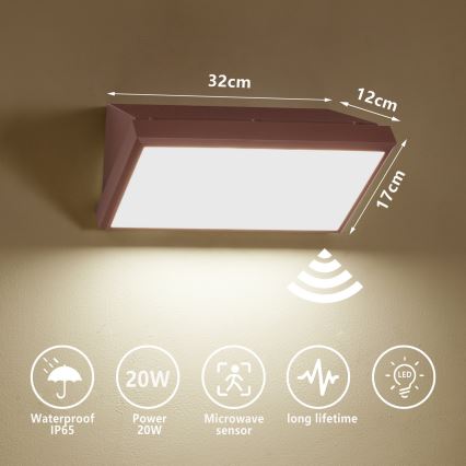 Brilagi - LED spoljašnje zidno svetlo sa senzorom TRIANGLE LED/20W/230V braon IP65