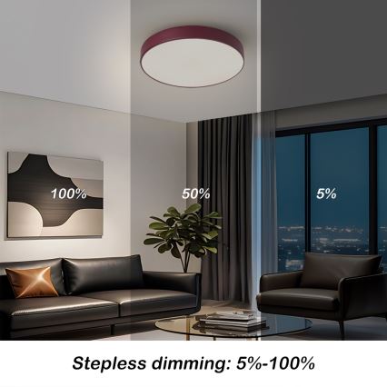 Brilagi - LED prigušiva plafonska svetiljka POOL LED/36W/230V 3000-6000K prečnik 30 cm bordo + daljinski upravljač
