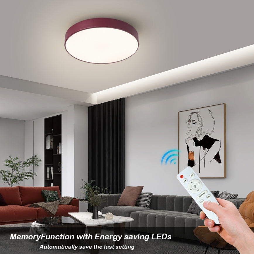 Brilagi - LED prigušiva plafonska svetiljka POOL LED/36W/230V 3000-6000K prečnik 30 cm bordo + daljinski upravljač