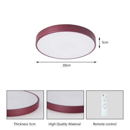 Brilagi - LED prigušiva plafonska svetiljka POOL LED/36W/230V 3000-6000K prečnik 30 cm bordo + daljinski upravljač
