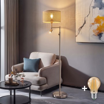 BRILAGI - LED stojeća lampa CERIA 1xE27/60W/230V + LED/2,1W matni hrom/bambus