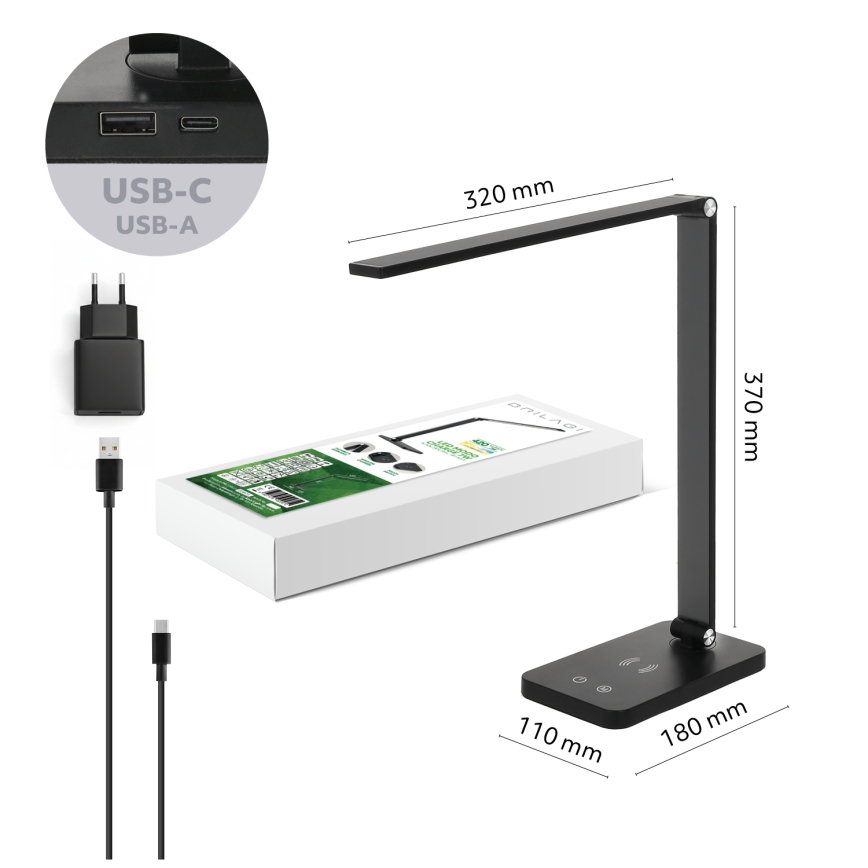 BRILAGI - LED prigušiva dodirna stolna lampa sa bežičnim QI punjenjem MODO CHARGE LED/7W/5V 3000/4000/6000K crna