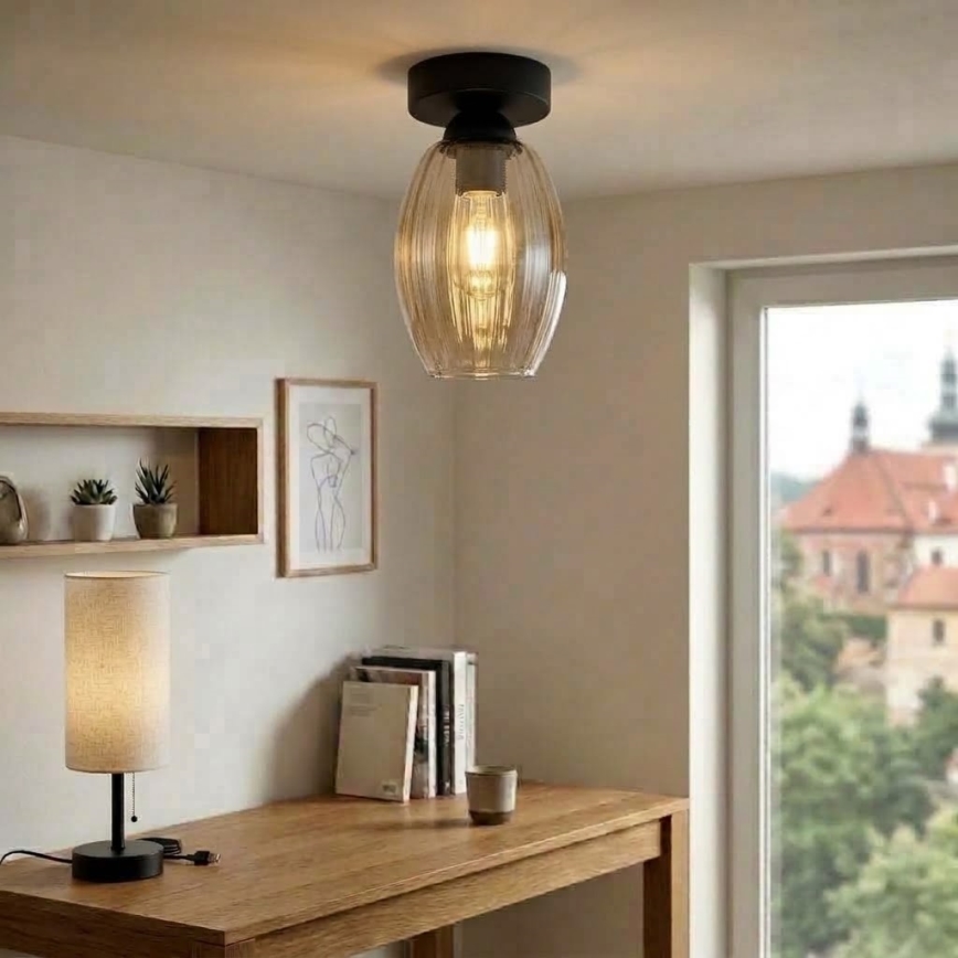 BRILAGI - LED plafonsko svetlo RETRO GLASS 1xE27/60W/230V prečnik 17 cm crno/zadimljeno bež