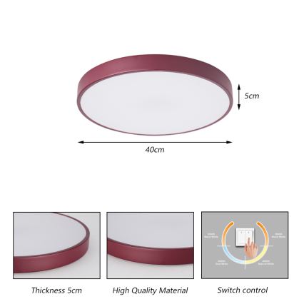 Brilagi - LED stropno svetlo POOL LED/48W/230V 3000/4000/6000K prečnik 40 cm bordo