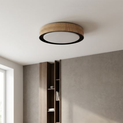 Brilagi - LED prigušiva stropna svetiljka COCI LED/48W/230V 3000-6500K prečnik 39 cm drveni dekor/crna + daljinski upravljač