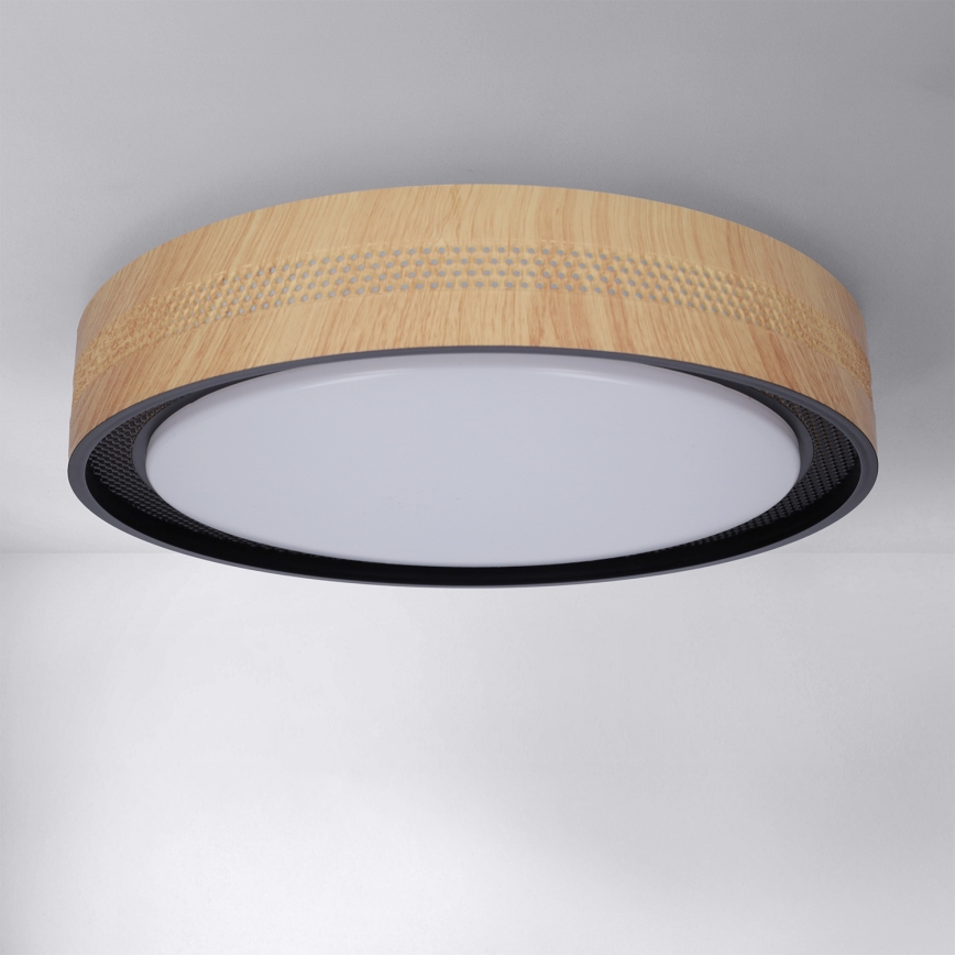 Brilagi - LED prigušiva stropna svetiljka COCI LED/48W/230V 3000-6500K prečnik 39 cm drveni dekor/crna + daljinski upravljač