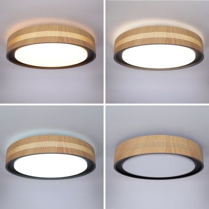 Brilagi - LED prigušiva stropna svetiljka COCI LED/48W/230V 3000-6500K prečnik 39 cm drveni dekor/crna + daljinski upravljač