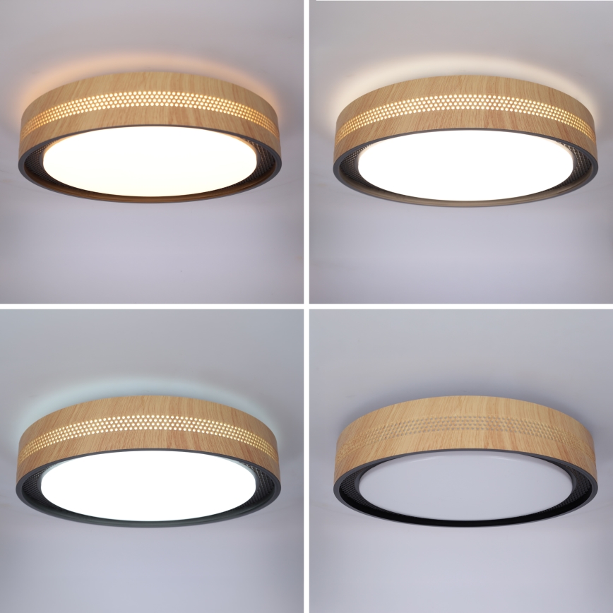 Brilagi - LED prigušiva stropna svetiljka COCI LED/48W/230V 3000-6500K prečnik 39 cm drveni dekor/crna + daljinski upravljač
