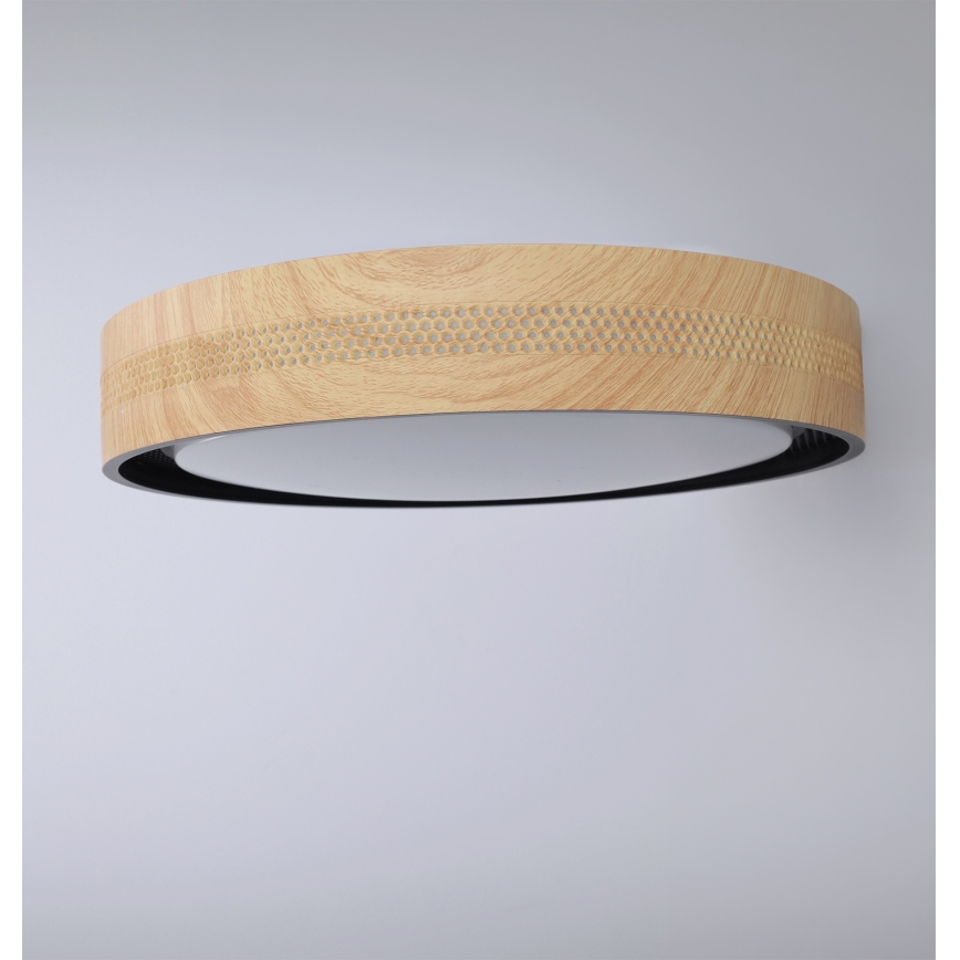 Brilagi - LED prigušiva stropna svetiljka COCI LED/48W/230V 3000-6500K prečnik 39 cm drveni dekor/crna + daljinski upravljač