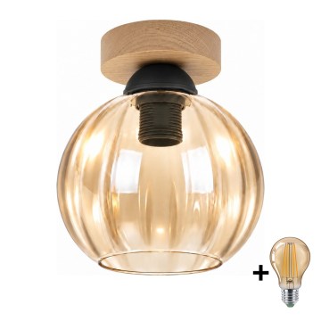 BRILAGI - LED stropno svetlo RETRO GLASS 1xE27/60W/230V Ø 18 cm hrast/zadimljeno bež